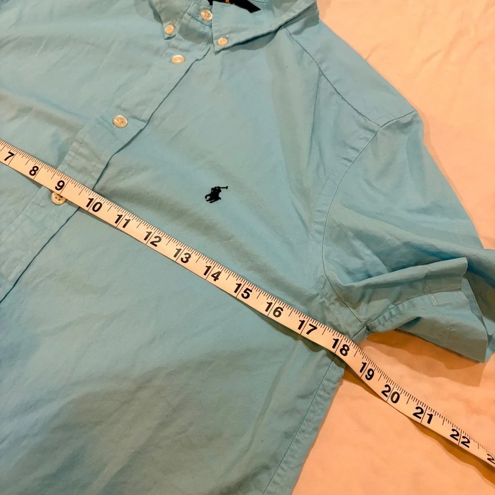 Ralph Lauren Kids Boys‎ Turquoise Blue Short Sleeve Button Down Shirt Sz L 14-16